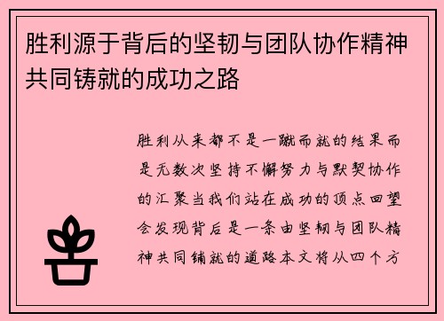 胜利源于背后的坚韧与团队协作精神共同铸就的成功之路